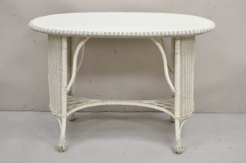 Antique Victorian White Wicker Rattan Console Hall Side Table gallery