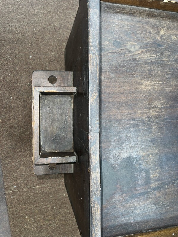 Primitive Wood Coffee Table with Removable Serving Tray & Pipe Holder gallery