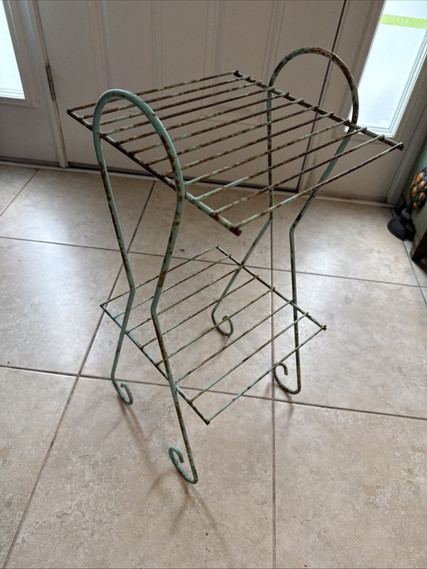 Vtg Robin Egg Metal Two-Tier Side Table Atomic Design 27x12x12