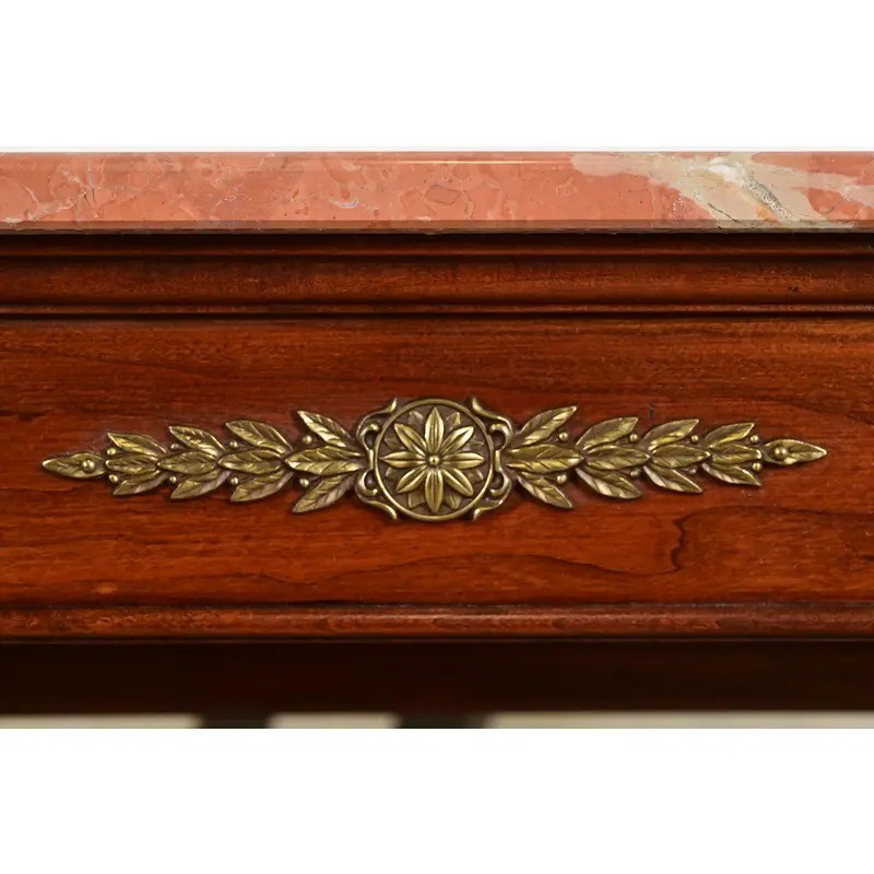 Ethan Allen French Empire Carved Cherry Wood Marble Top Console Table gallery