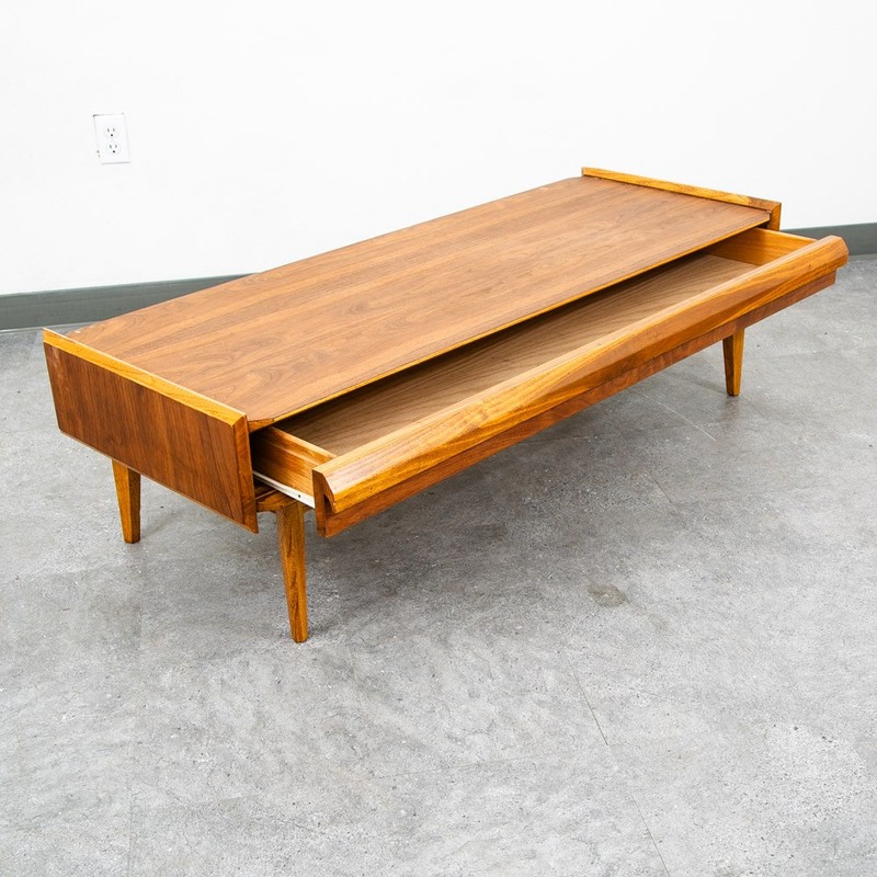 Mid Century Modern Coffee Table Lane First Edition Storage Drawer Danish Wide NM gallery