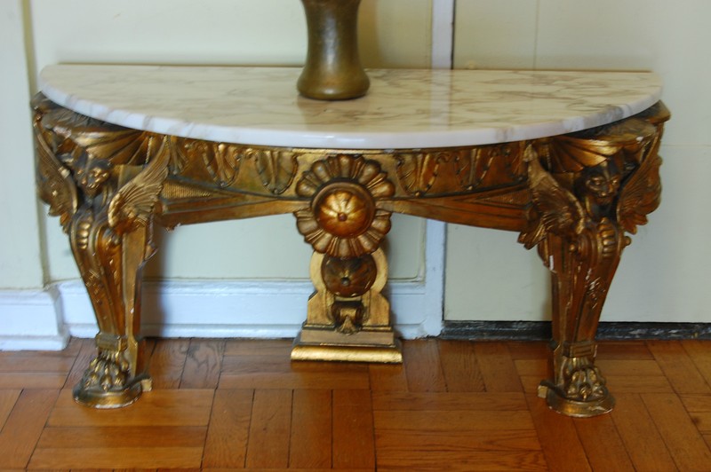 ANTIQUE GOLD GILT WOOD CONSOLE TABLE MARBLE TOP gallery