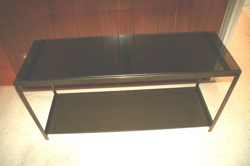 “Milo Baughman” Style Black Glass Steel Mid-Century 2-Tier 1970’s Console Table