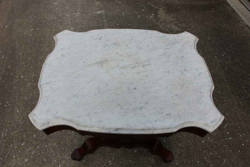 Fancy Classical Empire Flame Mahogany Marble Top Center Table with Wishbone Base gallery