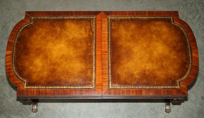 STUNNING FULLY RESTORED HEIRLOOM WEIMAN BROWN LEATHER EXTENDING COFFEE TABLE gallery