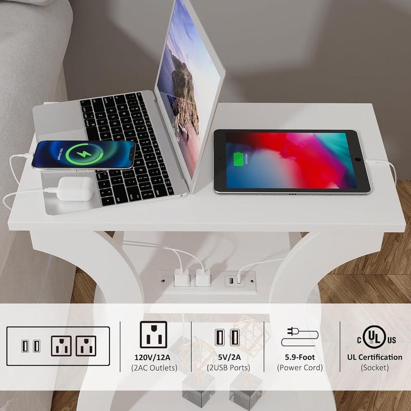 End Tables Living Room Set of 2,End Table with Charging Station,White End Table gallery