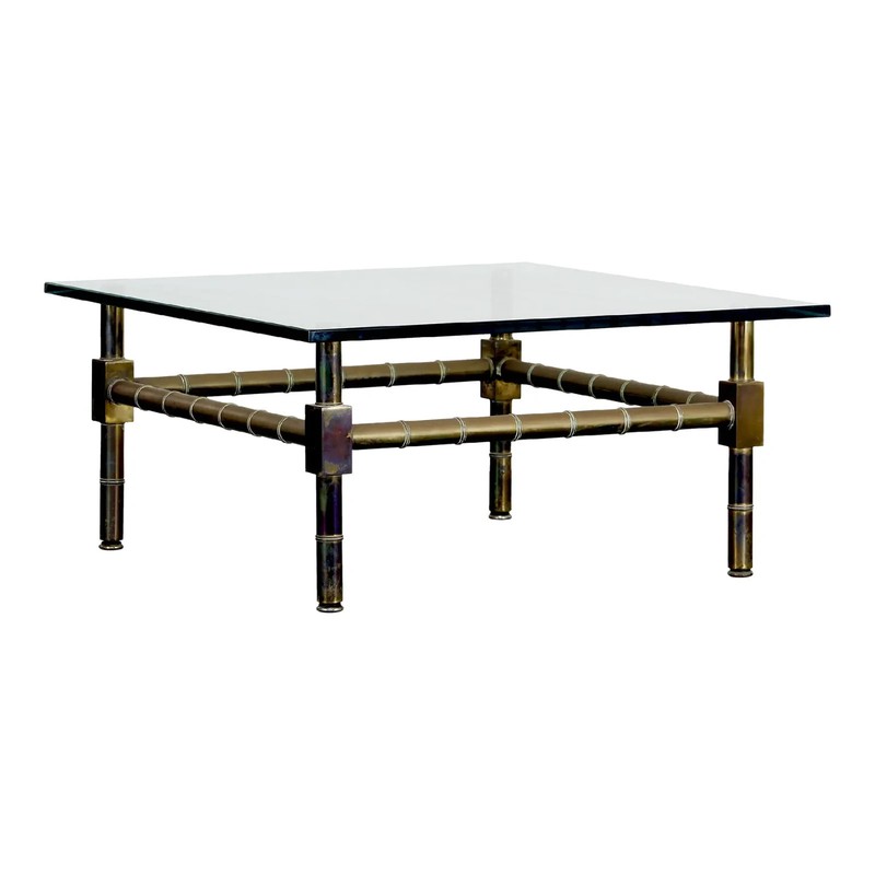 Late 20th Century Mid-Century Brass Coffee Table With Glass Top