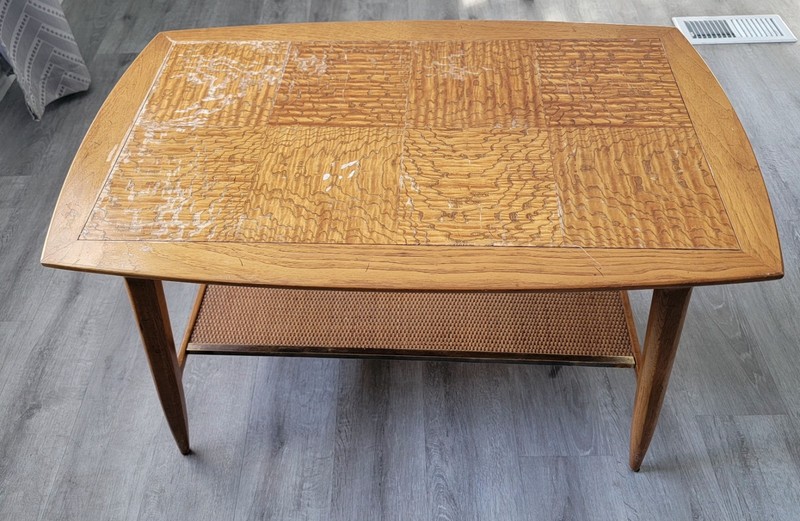 Mid Century Sophisticate by Tomlinson Caned Side Table 32x20x19 Inches