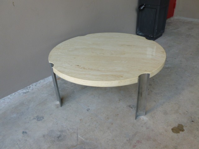 1970'S ROUND SELIG FAUX MARBLE FLYING SAUCER COFFEE TABLE W 4 THICK CHROME LEGS gallery