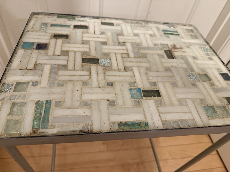 Vintage MCM Style Mosaic GLASS TILE TABLE Wrought Iron Mid Century Modern gallery