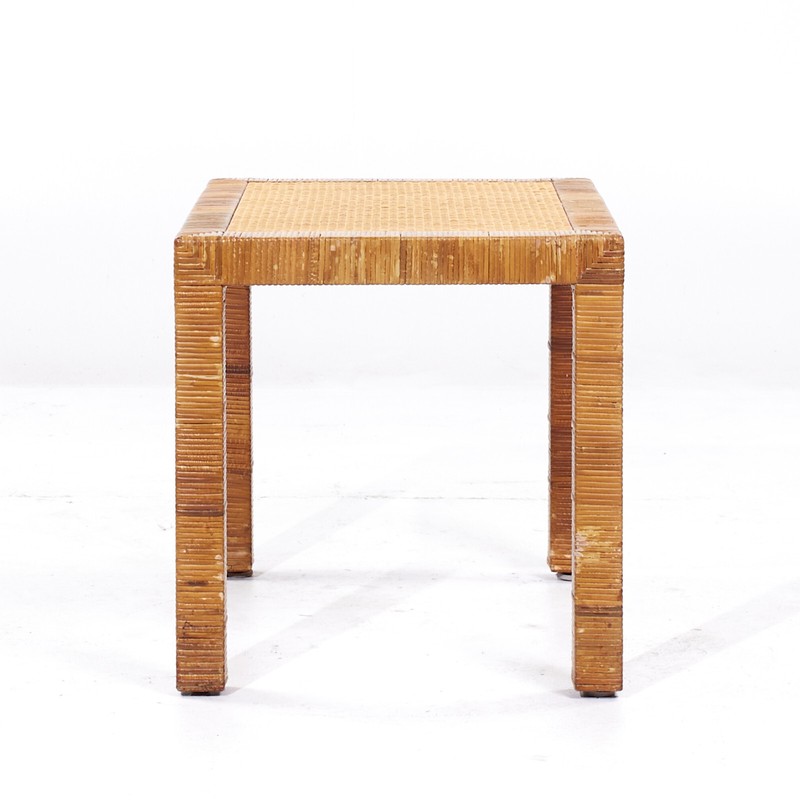 Bielecky Brothers Mid Century Rattan, Cane and Brass Side End Table gallery