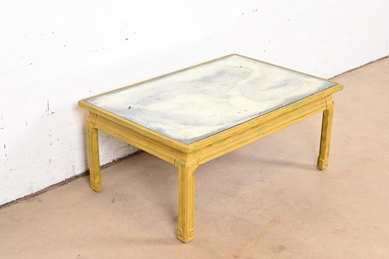 Baker Furniture Hollywood Regency Chinoiserie Yellow Lacquered Coffee Table