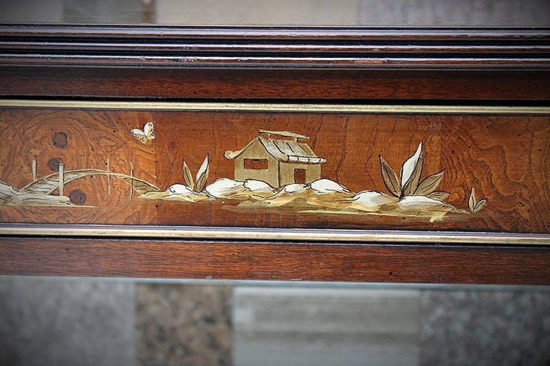 Vintage Entryway Table Hekman Burl wood & Mahogany Chinoiserie Decorated Entry H gallery