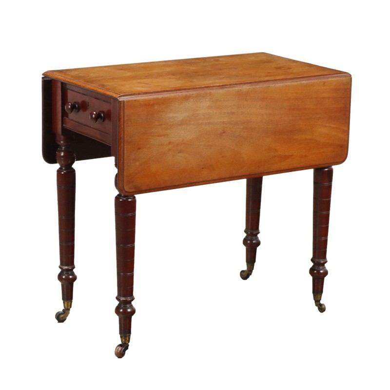 Antique Coffee Table Mahogany Drawers Decorations XIX Century Original
