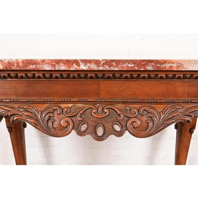 Baker Furniture Chippendale Carved Walnut and Marble Top Console Table gallery