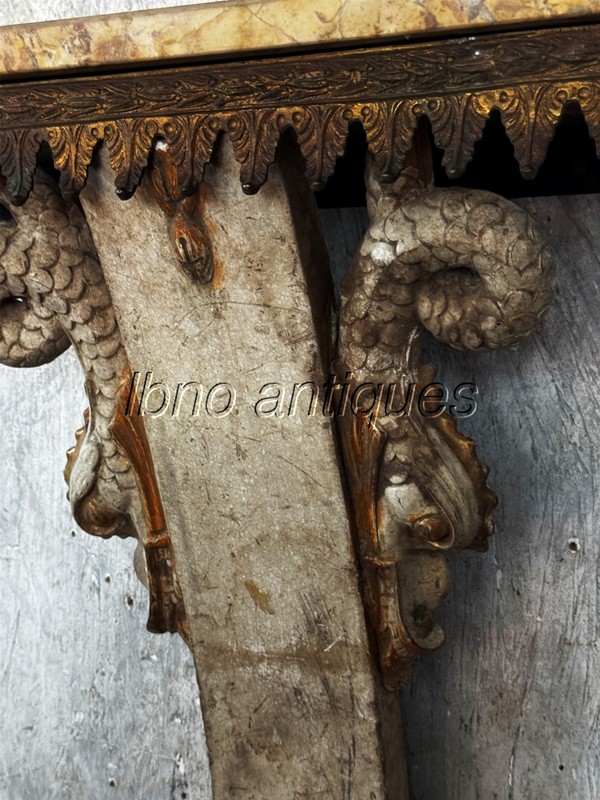 CHARMING 19TH C. ITALIAN WALL MOUNTED CONSOLE TABLE . MYTHOLOGICAL MONSTER FISH gallery