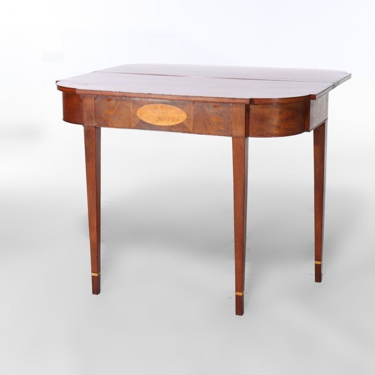 Antique Hepplewhite Mahogany Card Table With Inlaid Satinwood Rondelle c1820 gallery