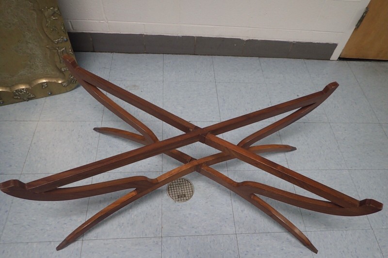 MCM Ornate Brass Tray Table w/ Spider Leg Base 47x23 Raised Animals Border Boho gallery