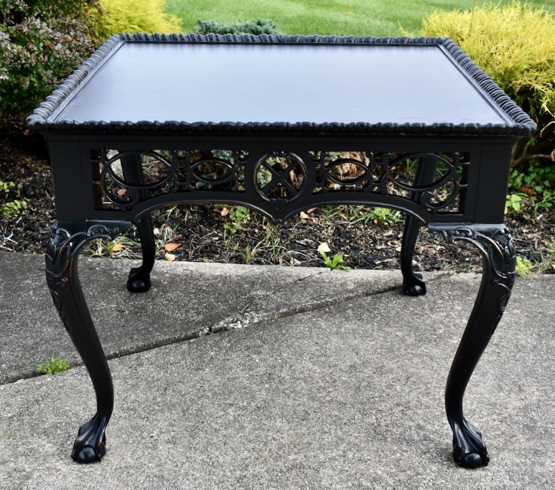 Vintage Wellington Hall Chippendale Style Mahogany Table in Distressed Black gallery