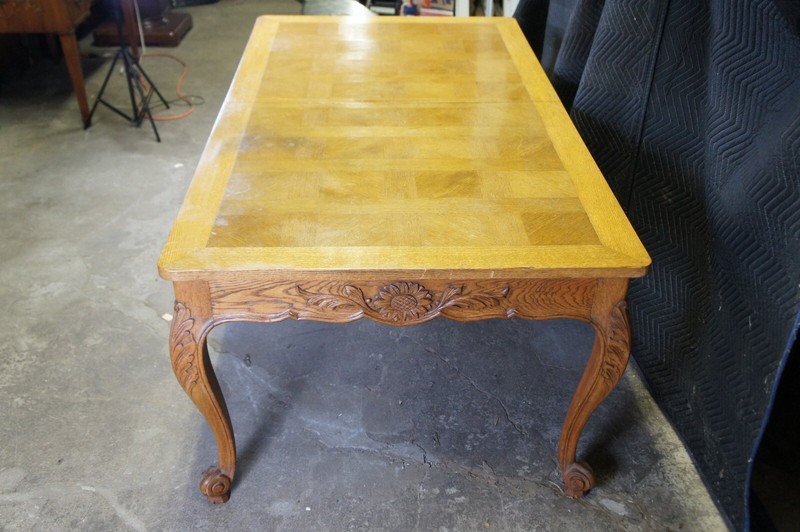 Antique French Country Louis XV Oak Extendable Acanthus Carved Dining Table gallery