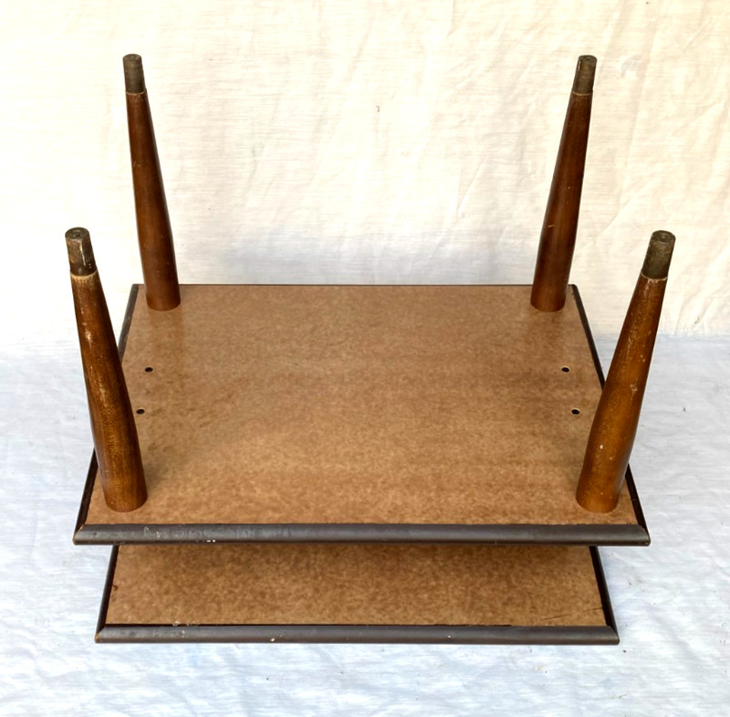 Vintage Retro Mid Century Modern 2-Tier Walnut Wood Formica End Table - Nice!! gallery