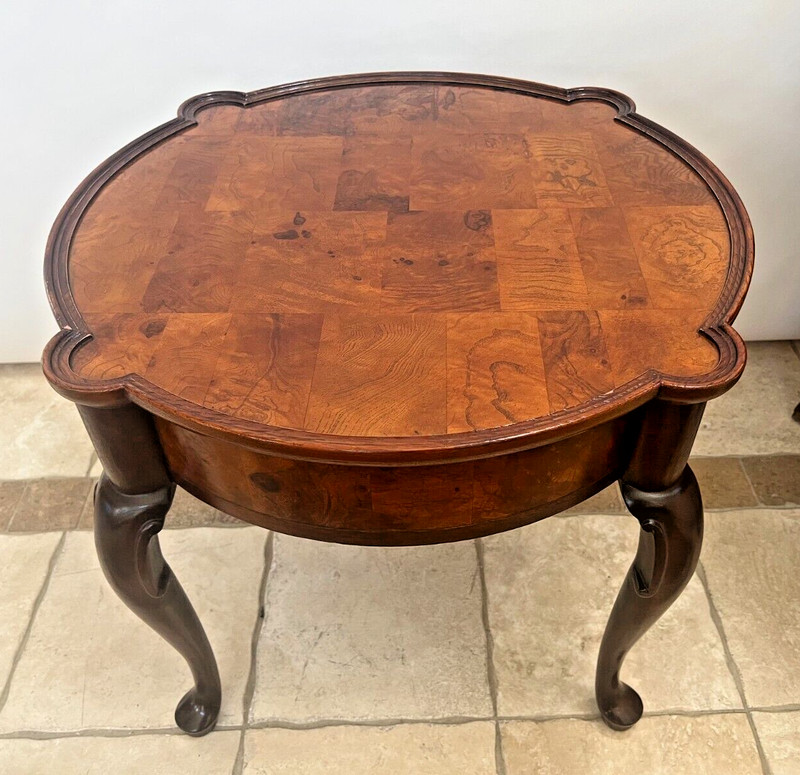 Vintage Hekman Round Table with Drawer French Style Burl Mahogany gallery