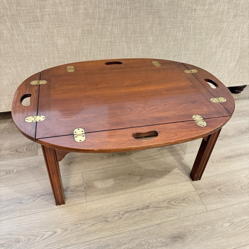 Vintage Thomasville Butler Tray Coffee Table Folding Wood Brass gallery