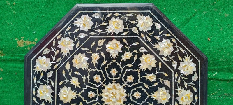 Luxury Marble Round Coffee Table Top Mother Of Pearl Inlay Stone With Floral Art gallery