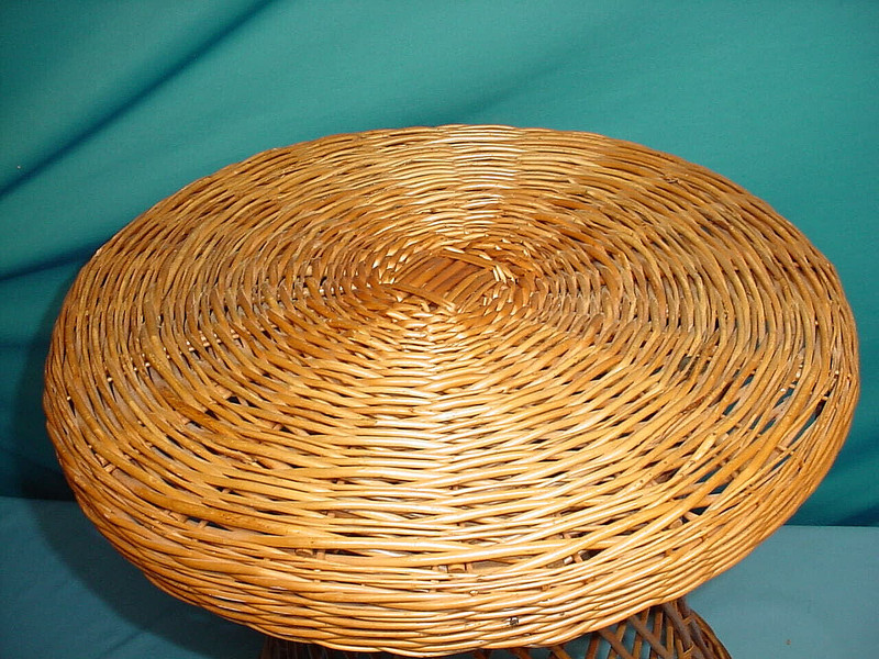 22" Table Plant Stand Ottoman Stool Cane Rattan Wicker Boho Mid Century MCM Side gallery