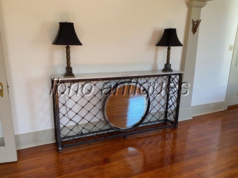 STUNNING CUSTOM MADE ONE OF A KIND WROUGHT IRON / MARBLE / MIRROR CONSOLE TABLE gallery