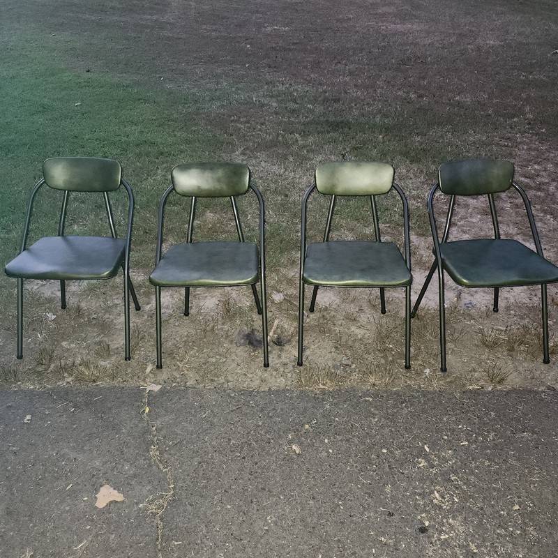 4 Cosco Folding Chairs And Square Table Vintage Olive Green Mid Century Modern gallery