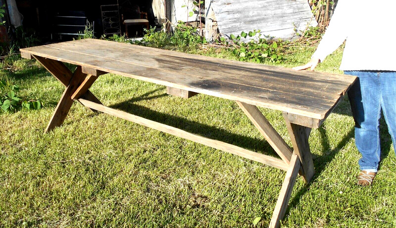 ANTIQUE 19th CENTURY PRIMITIVE FARMHOUSE 8 FOOT LONG SAWBUCK HARVEST TABLE