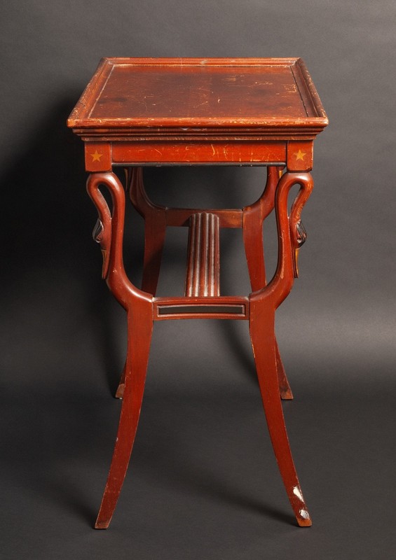 Vintage Empire Style End Table Hand Carved & Painted Swans Painted Gold Stars gallery