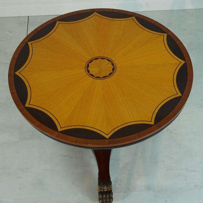 Inlayed Mahogany Center Table with Brass detailing and Claw foot gallery