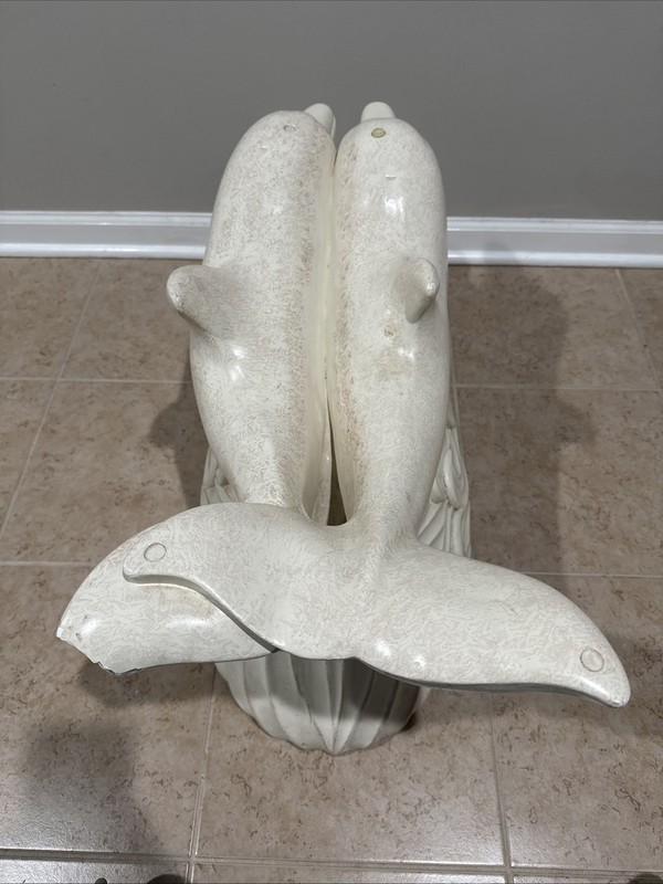 Vintage Mid Century Plaster Chalkware Double Swimming Dolphins Coffee Table Base gallery
