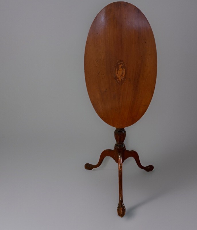 Antique Federal Mahogany Tilt Top Table with American Eagle Marquetry, C 1790