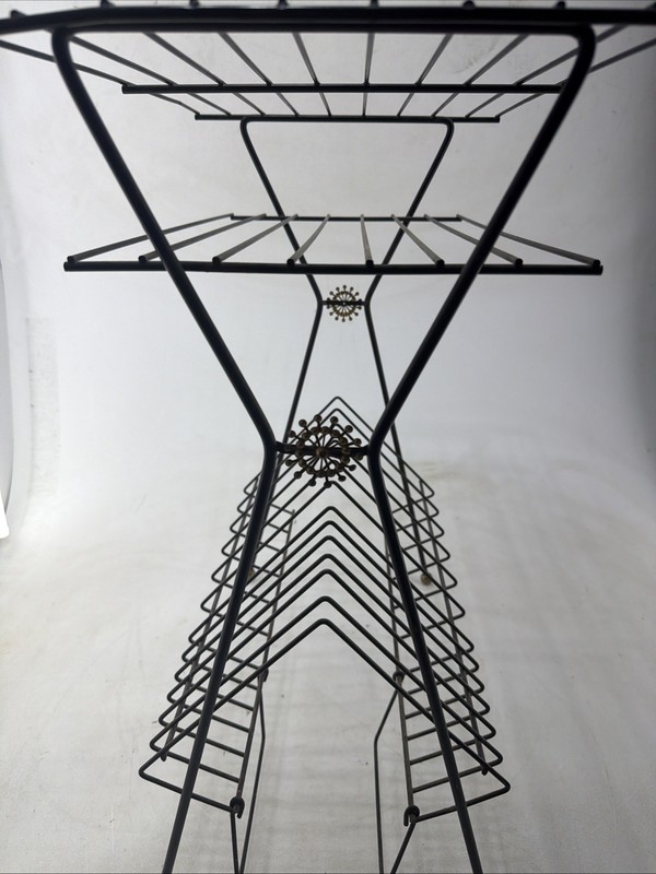 VTG MCM Mid Century Modern Black Metal Wire Magazine Record Rack Table gallery