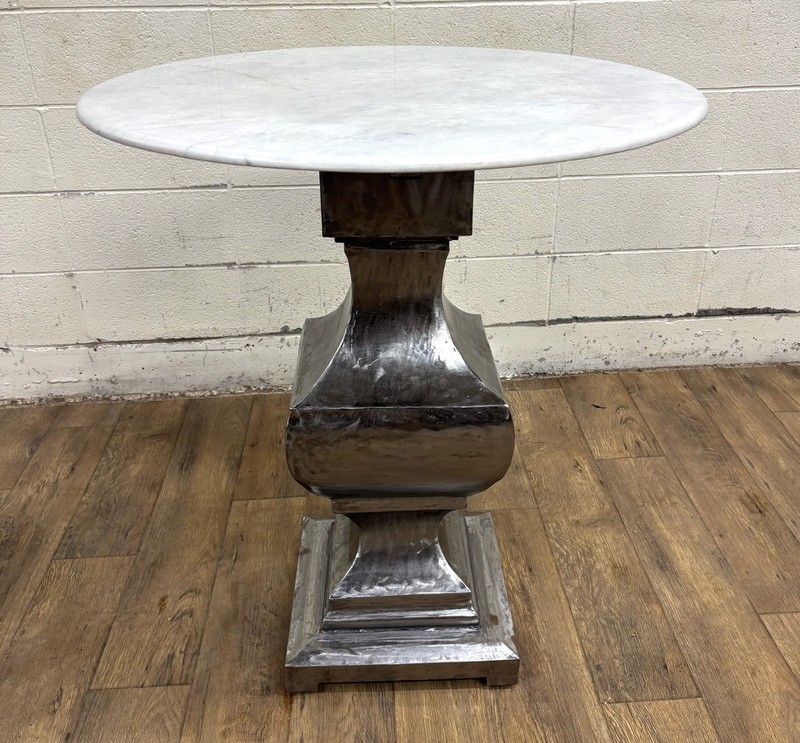 Metal Base Marble Top Pedestal Table