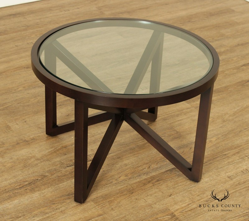 Contemporary Pair Round Glass Top Occasional Tables gallery