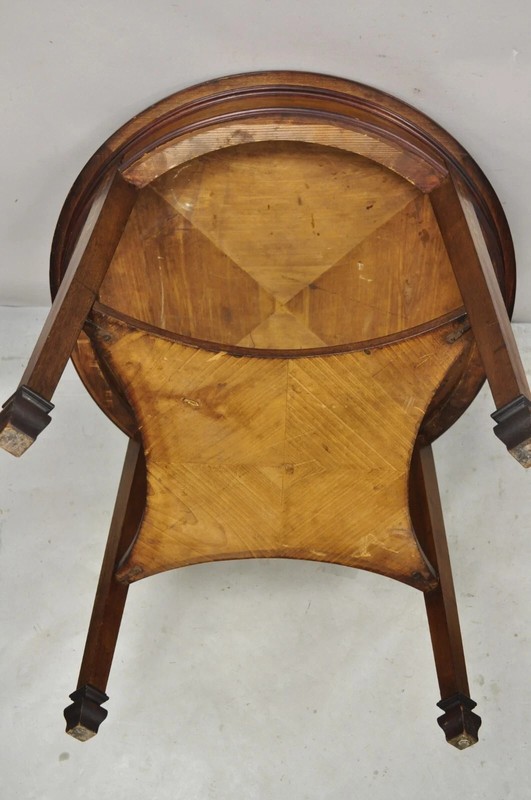 Antique English Edwardian Mahogany Bellflower Inlay Round Occasional Side Table gallery