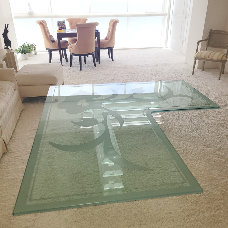 Conversation Coffee Table 6+ft, Etched, beveled 1/2" thick tempered Glass Top gallery
