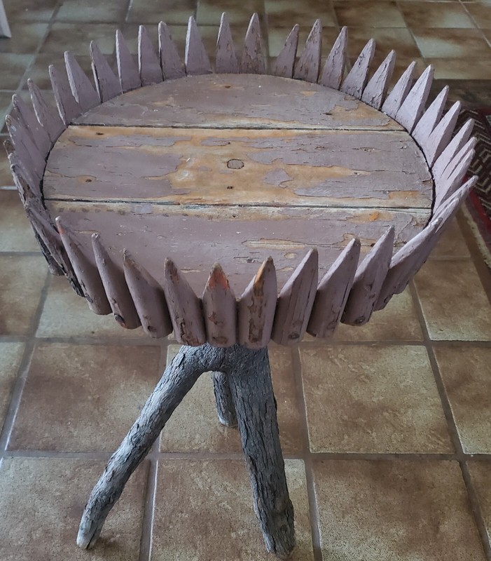 1920's Adirondak Tri Leg End Side Table, Smoke Stand, Rustic Primitive gallery