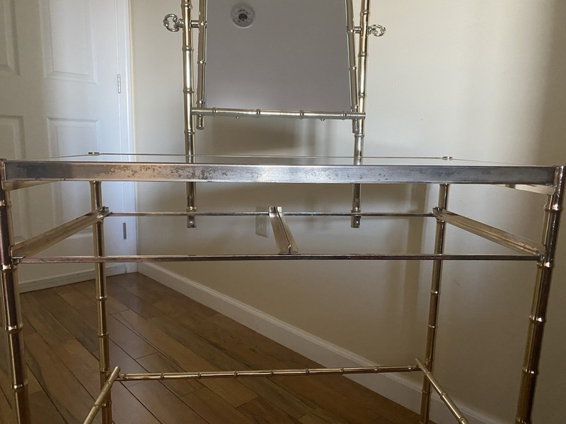 George Koch Sons Inc MCM Hollywood Regency Brass Bamboo Vanity W Mirror & Chair gallery