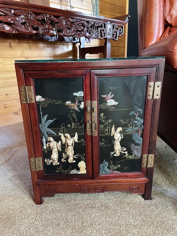 Collectible Hand Painted/Carved End TAble/Cabinet