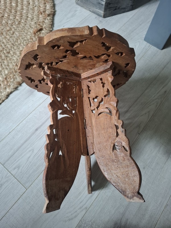 Vintage hand carved wooden side table rustic boho plant stand gallery
