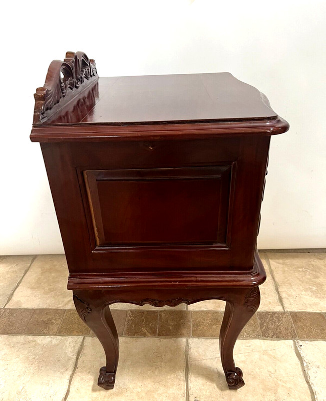 Vintage Table Nightstand Two Dovetail Drawers French country Carved Mahogany gallery