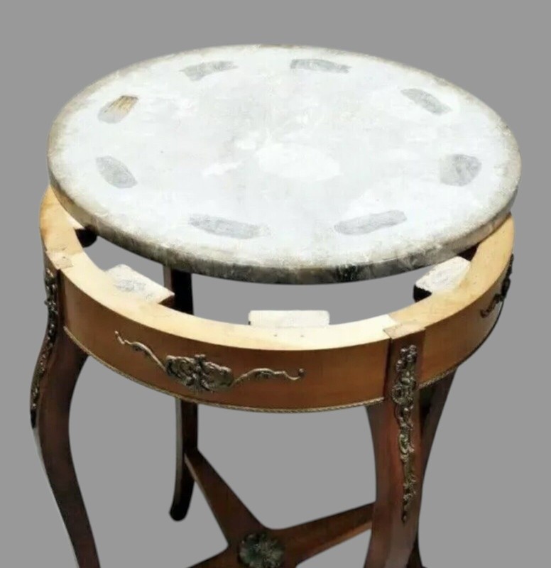 Antique Victorian Marble Top Parlor Table Stand With Bronze Ormolu Decoration gallery