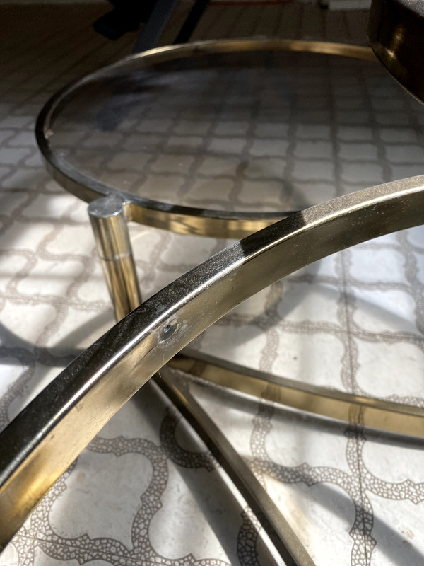 Damaged Vintage Brass MCM "Tri Level" Swivel Coffee Table gallery