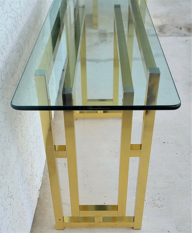 Mid Century Modern Metal and Glass Console Table 52" gallery