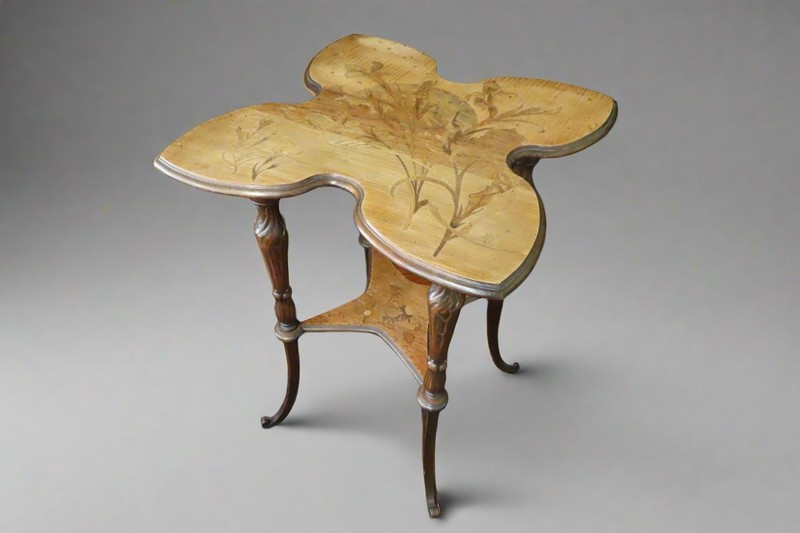 Stunning EMILE GALLE Quatrefoil 2 Tier Marquetry ART NOUVEAU Lamp Table
